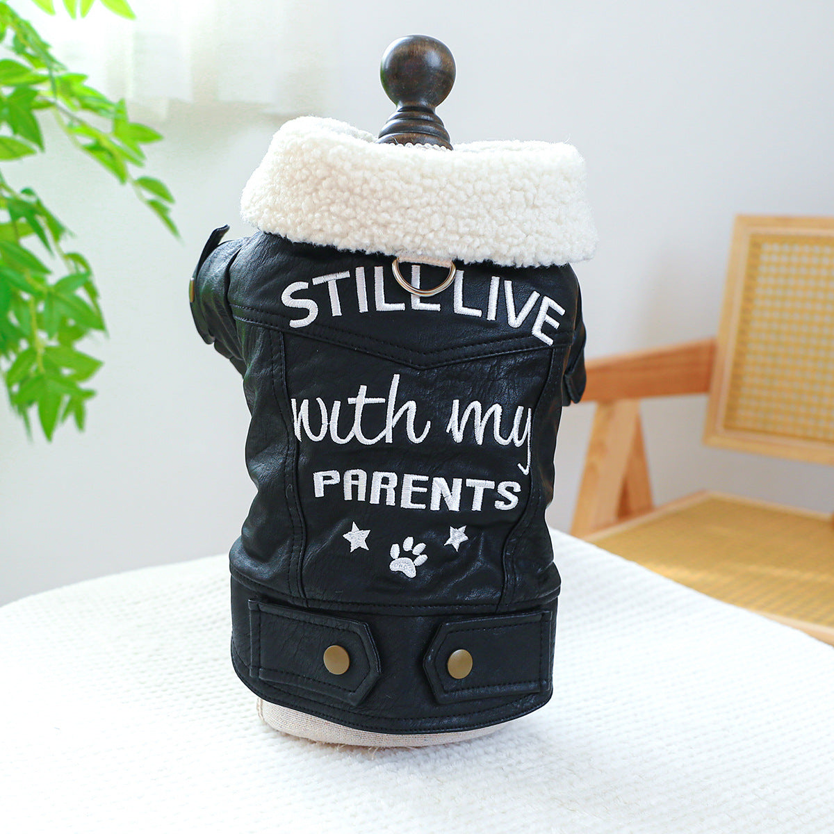 Classic Black Biker Leather Pet Jacket