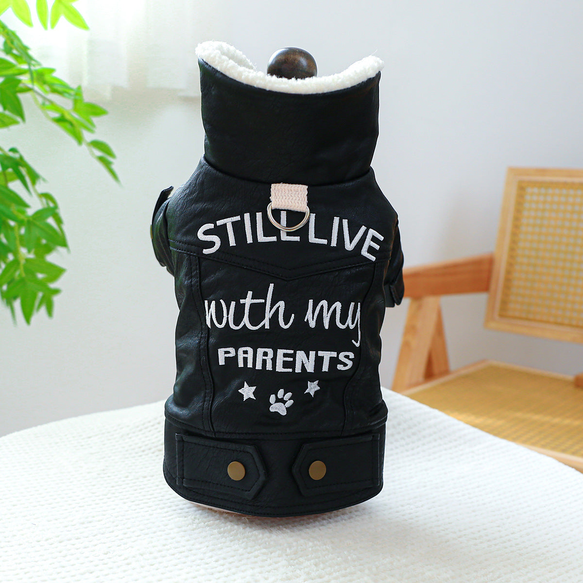 Classic Black Biker Leather Pet Jacket