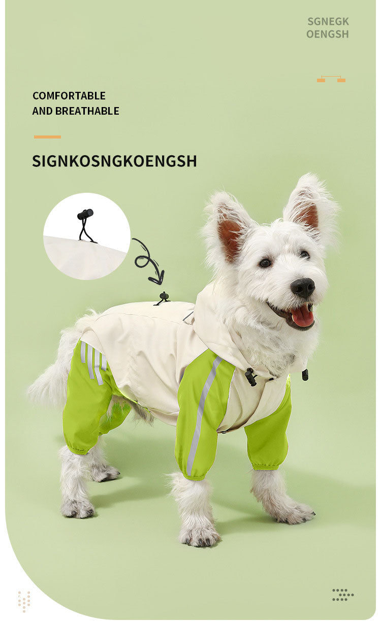 All-Weather Reflective Hooded Pet Raincoat with Leg Coverage