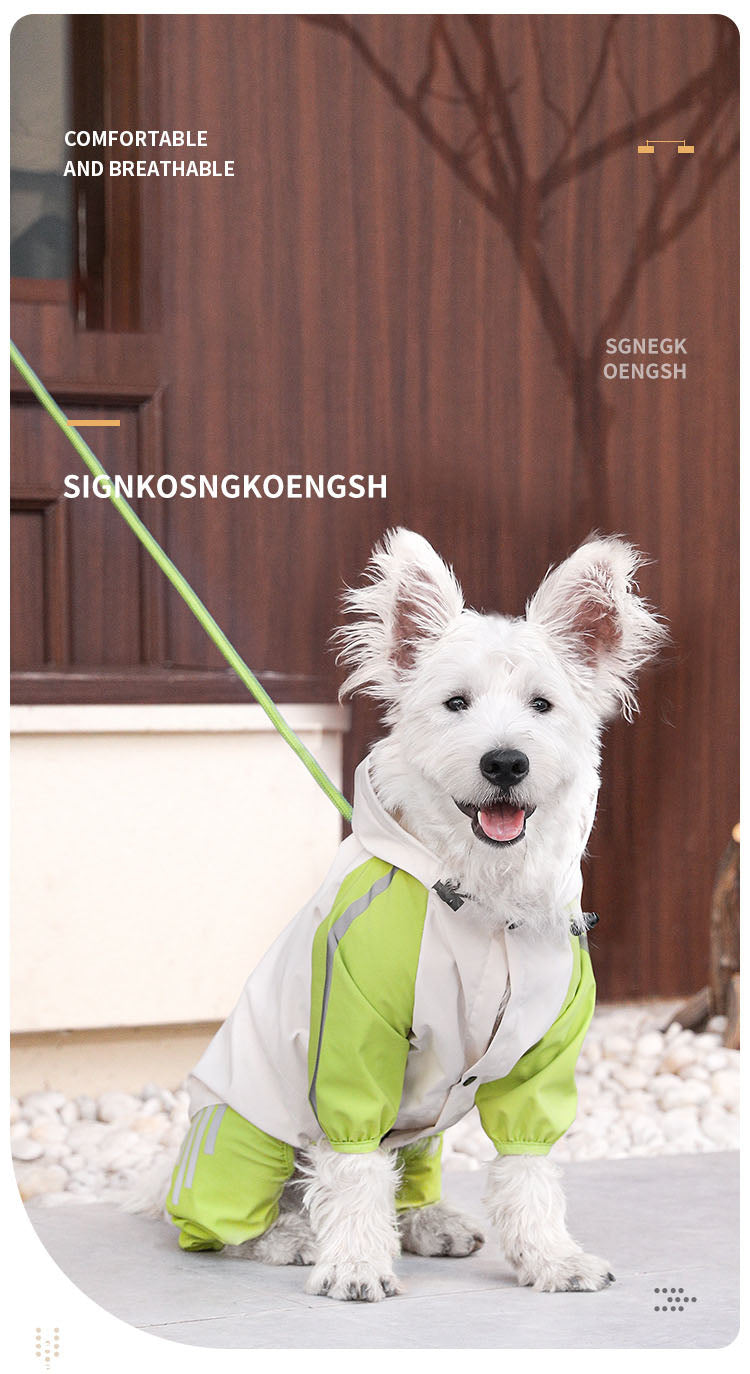 All-Weather Reflective Hooded Pet Raincoat with Leg Coverage