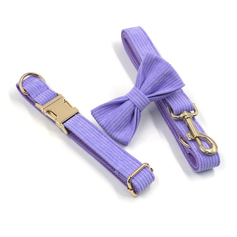 Corduroy Dog Leash, Collar & Bow Set