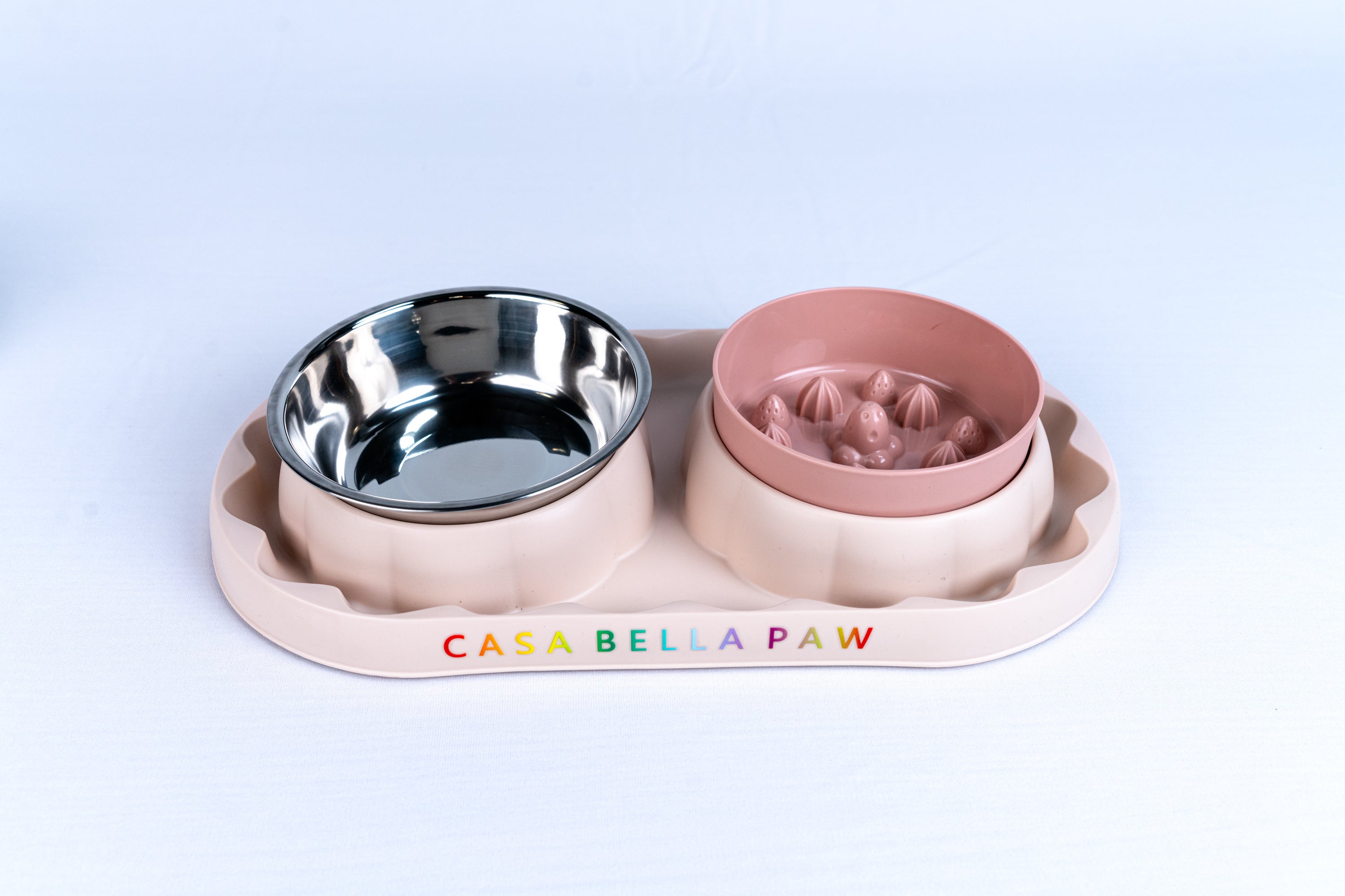 Slow Feeder & Water Bowl Set (Food-Grade Plastic + Stainless Steel)