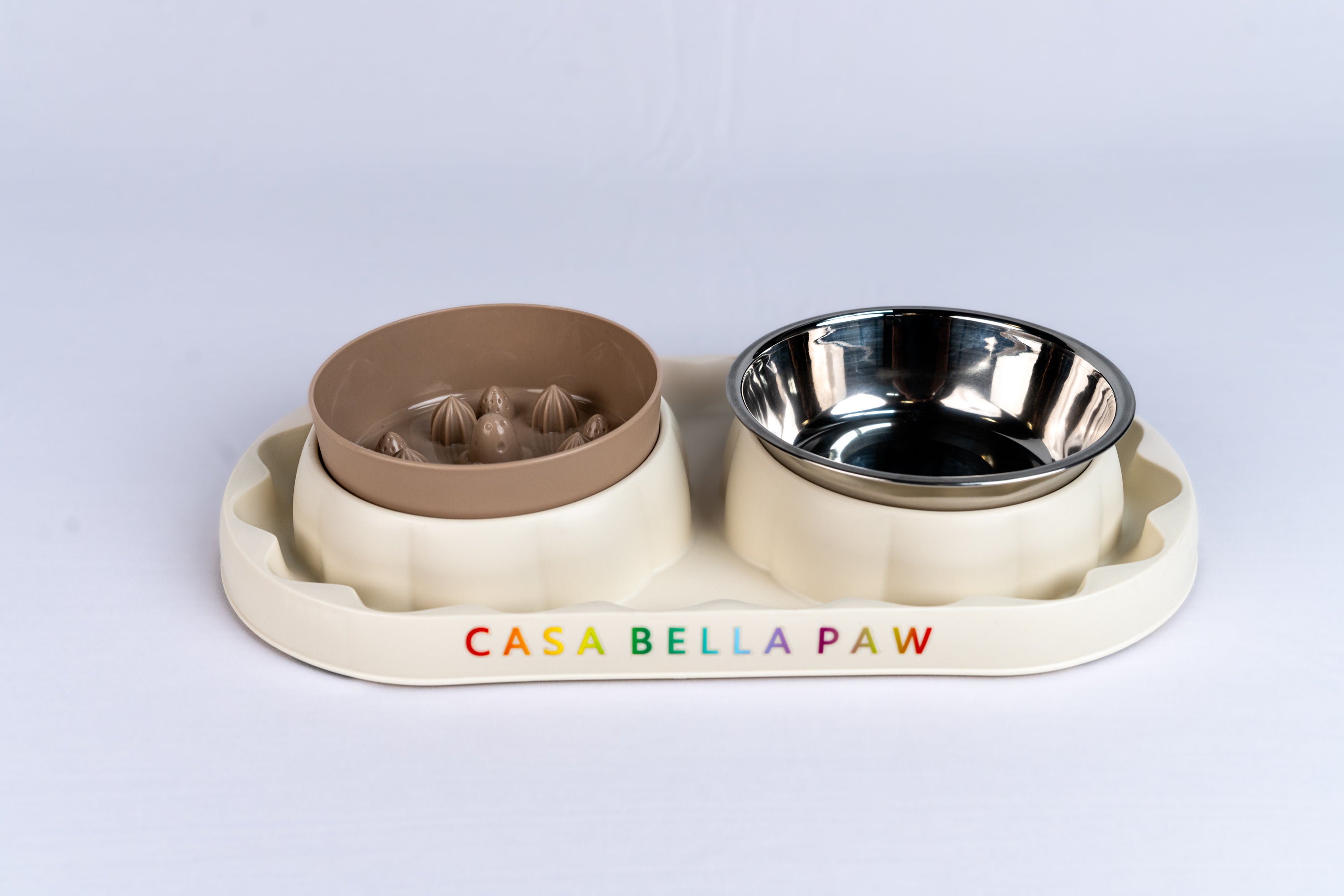 Slow Feeder & Water Bowl Set (Food-Grade Plastic + Stainless Steel)
