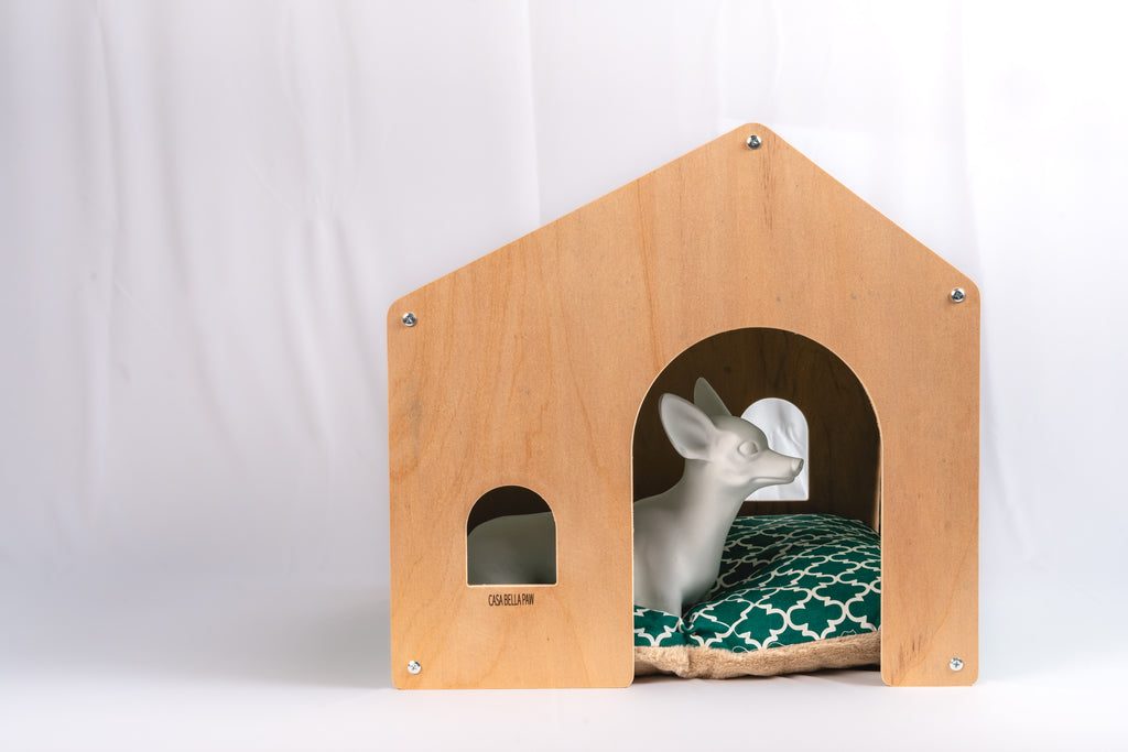 Designer Wood & Fabric Pet House with Cushion