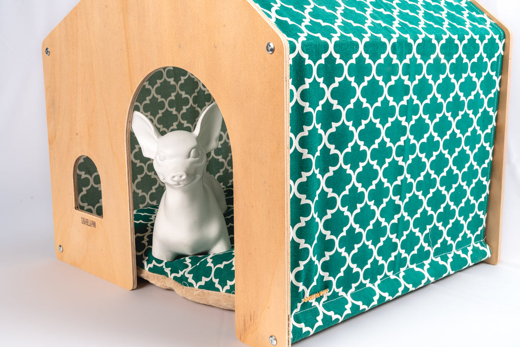 Designer Wood & Fabric Pet House with Cushion