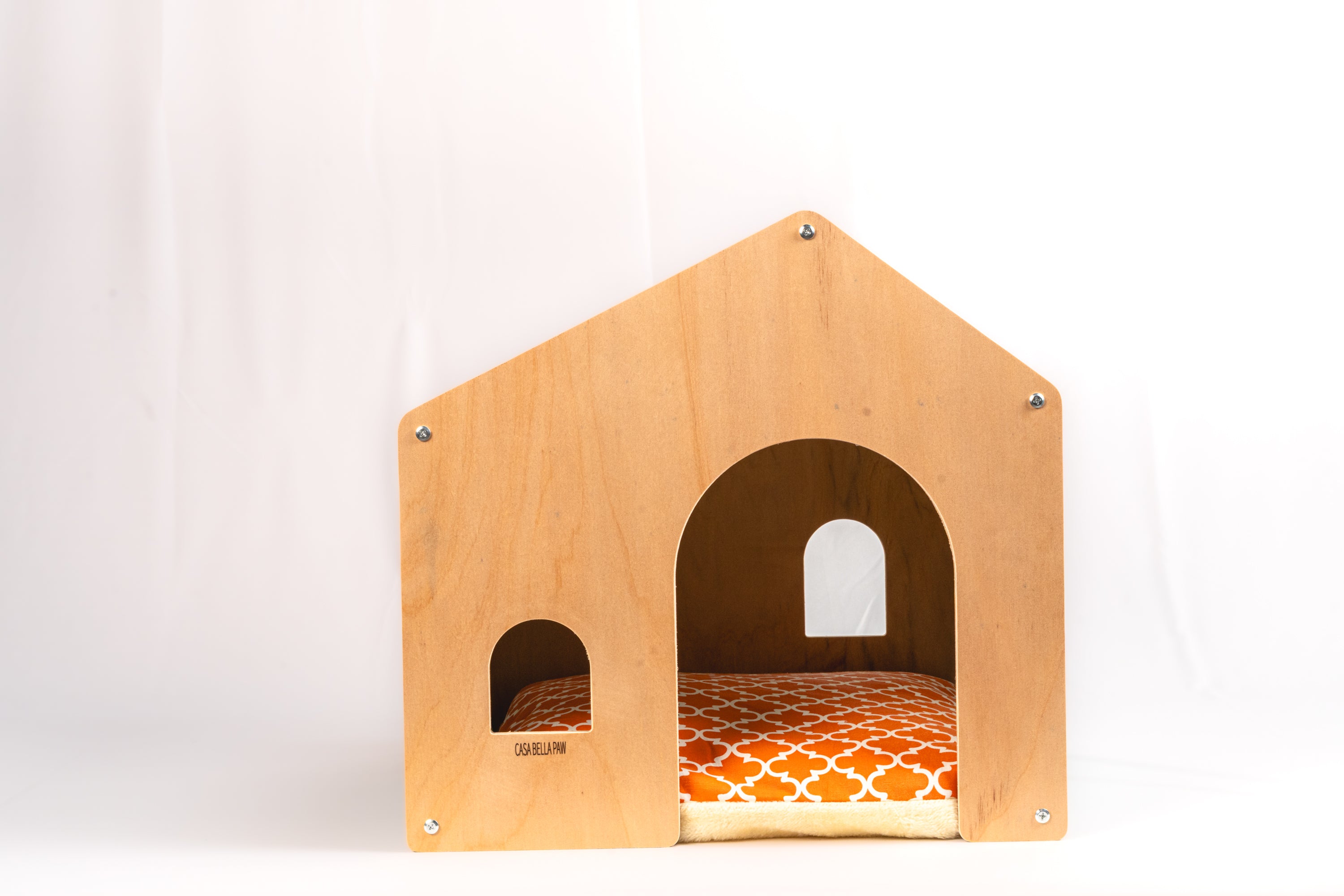 Designer Wood & Fabric Pet House with Cushion