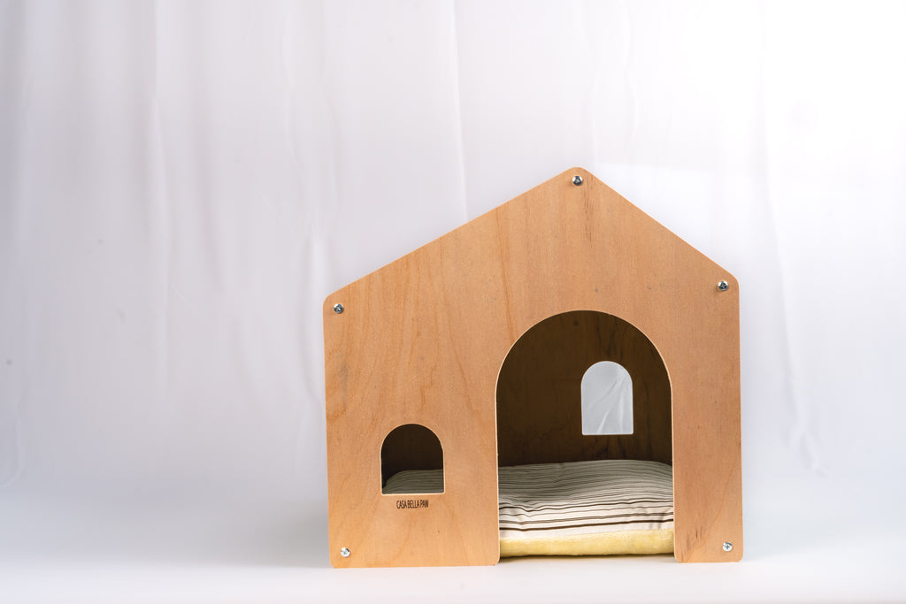 Designer Wood & Fabric Pet House with Cushion