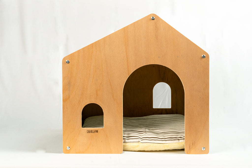 Designer Wood & Fabric Pet House with Cushion