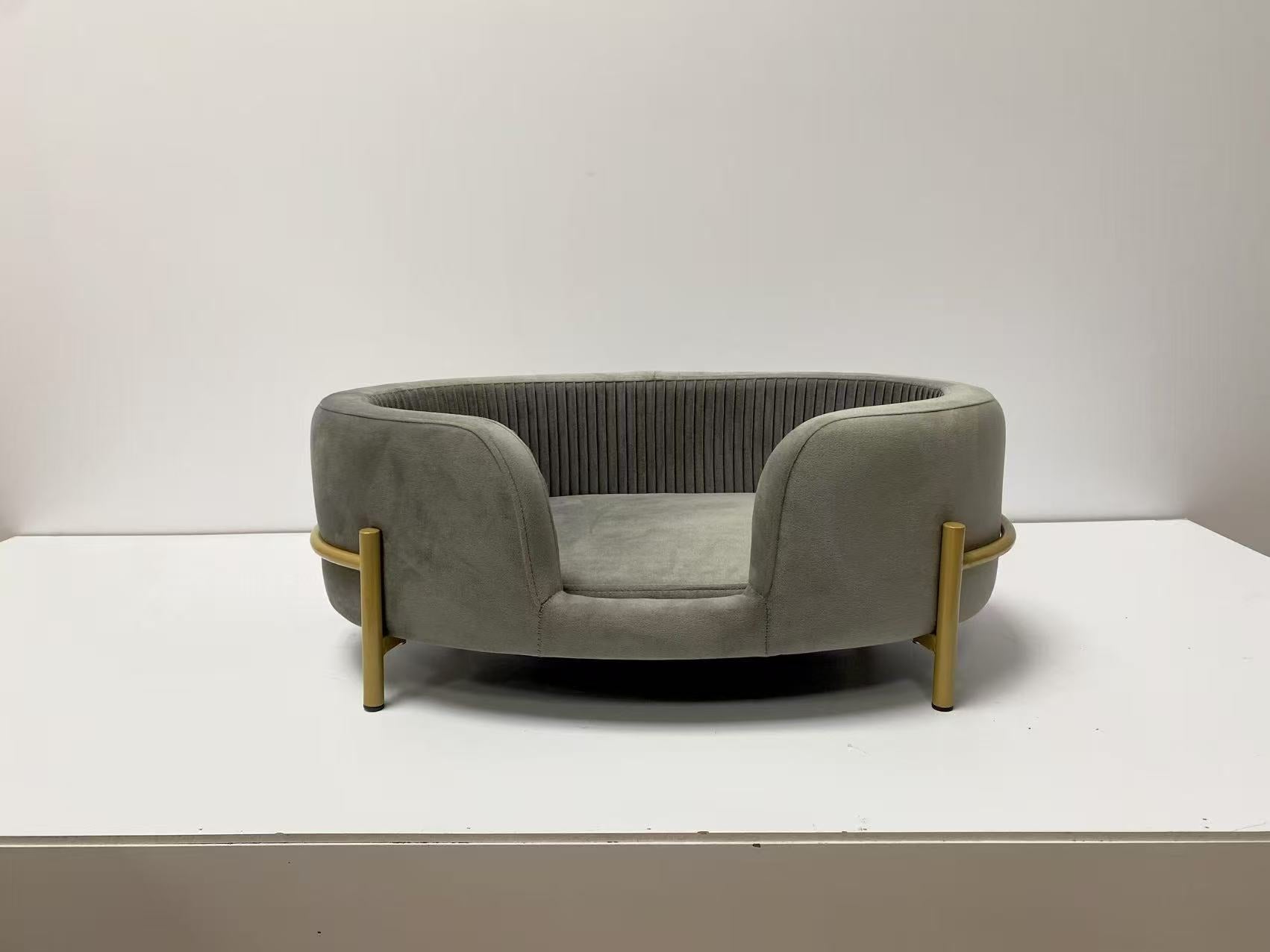 Modern Oval-Shaped with Golden Wooden Legs Velvet Pet Sofa