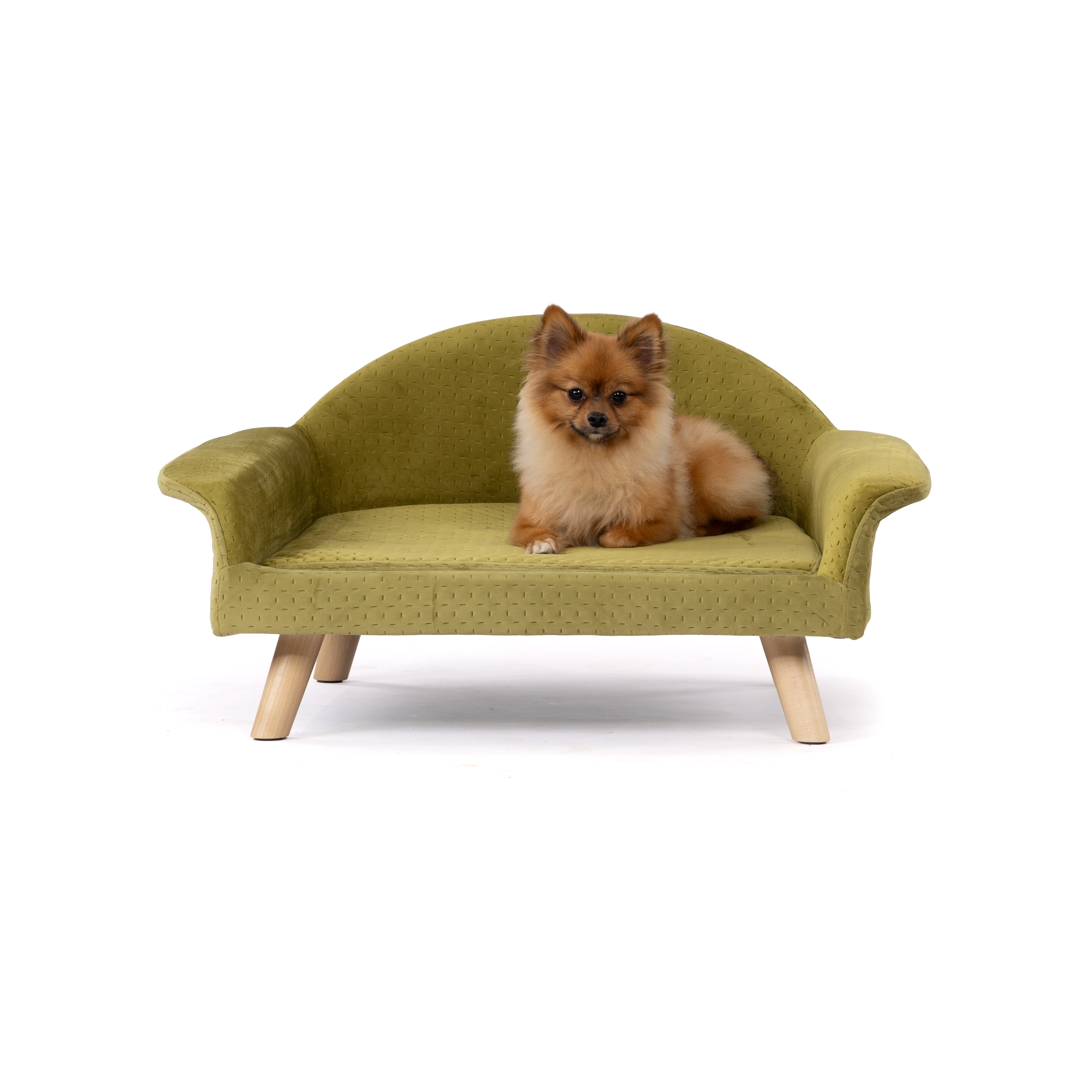 Green Velvet Wooden Legged Pet Bed