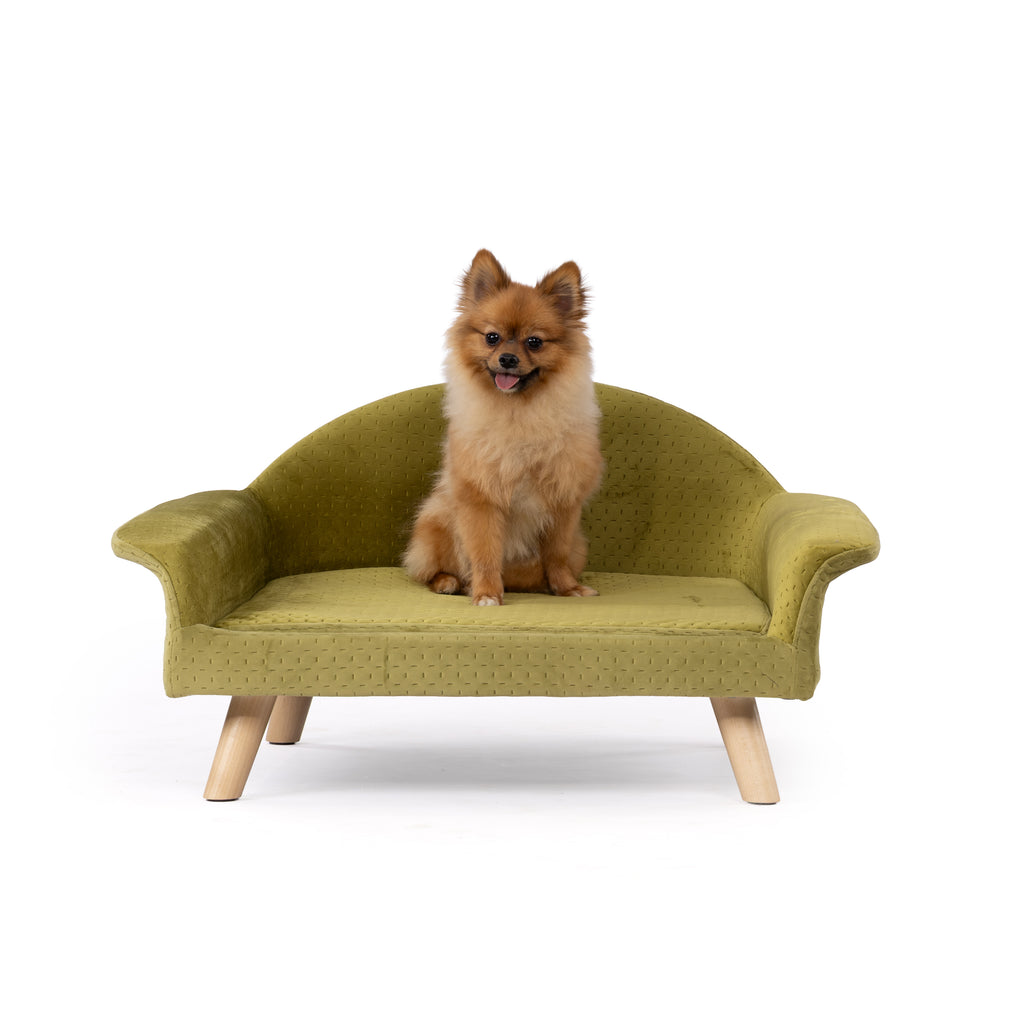 Green Velvet Wooden Legged Pet Bed