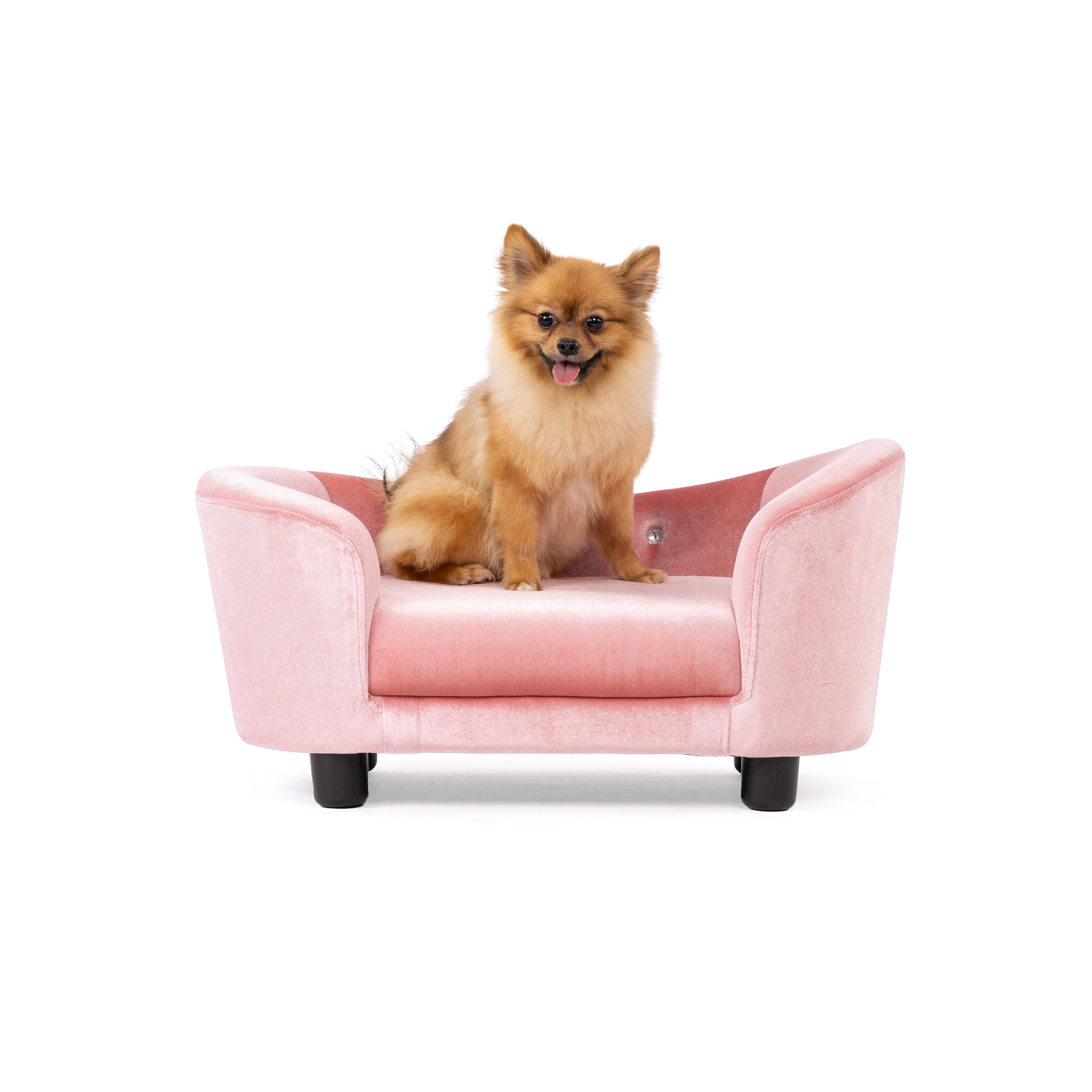 Pink Modern Oval Shaped Crystal Embellished Velvet Sofa Pet Sofa