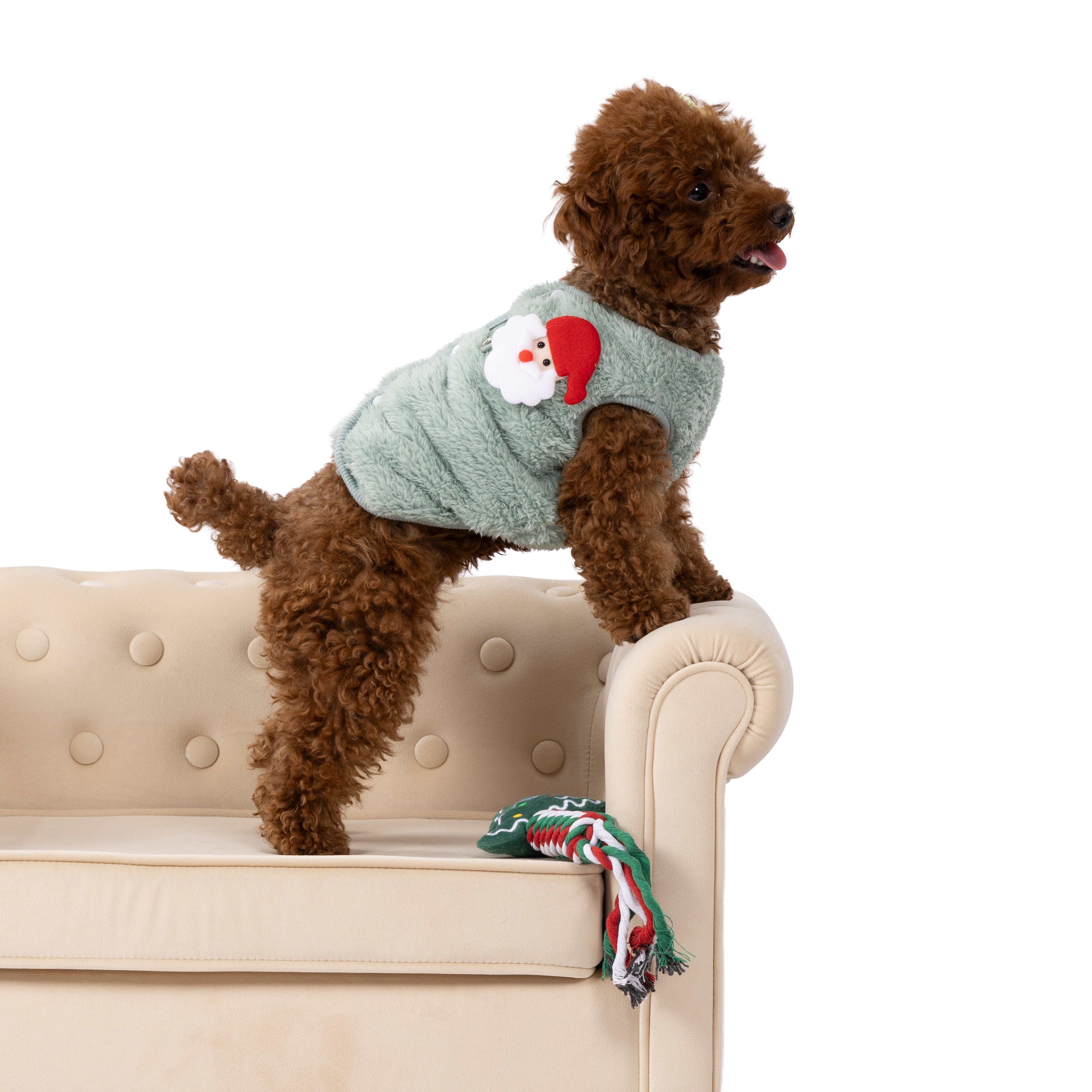 Santa Patch Plush Pet Sweater – Soft Winter Wear