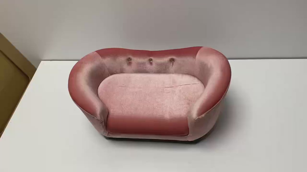 Pink Modern Oval Shaped Crystal Embellished Velvet Sofa Pet Sofa