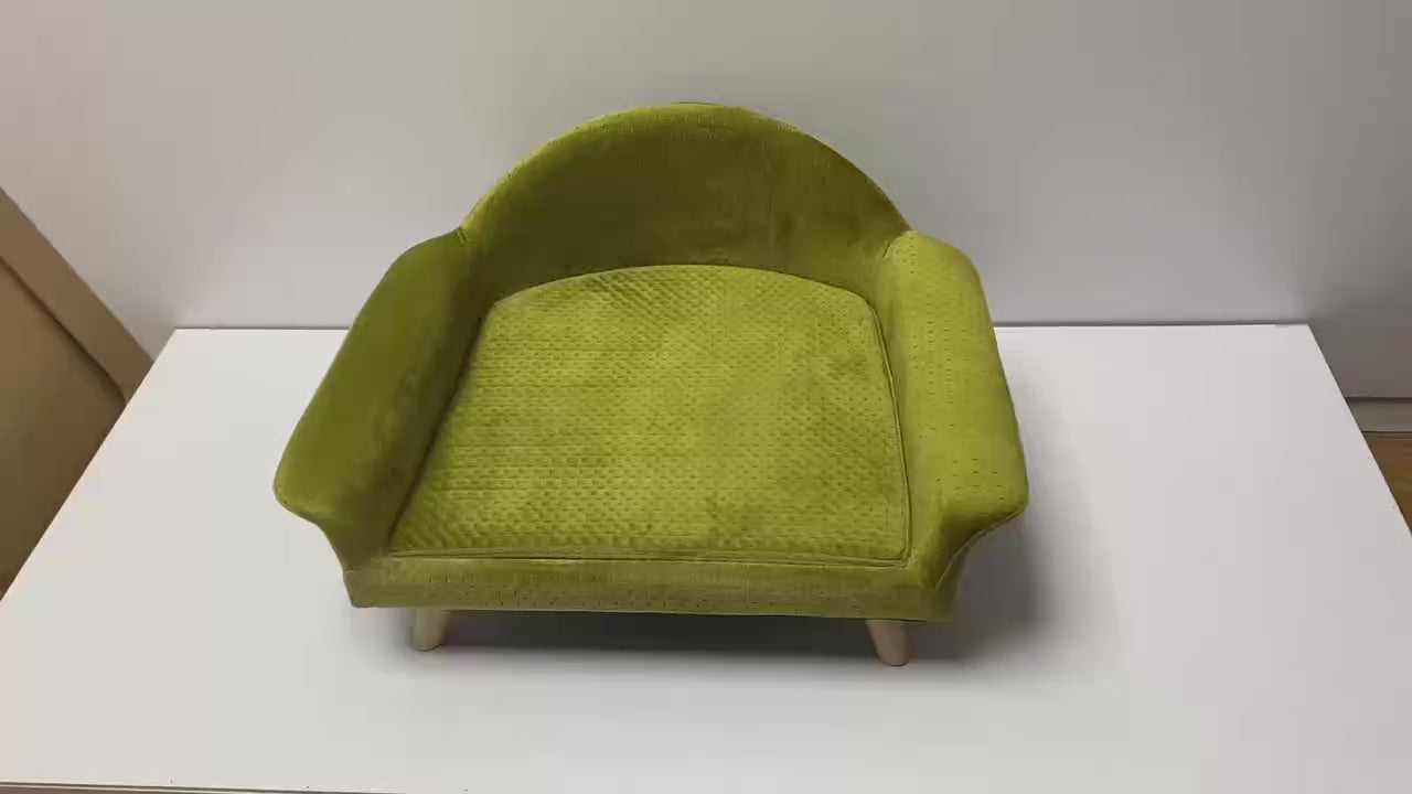 Green Velvet Wooden Legged Pet Bed